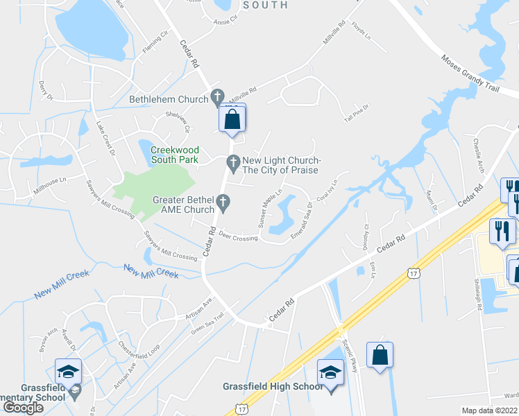 map of restaurants, bars, coffee shops, grocery stores, and more near 2024 Sunset Maple Lane in Chesapeake