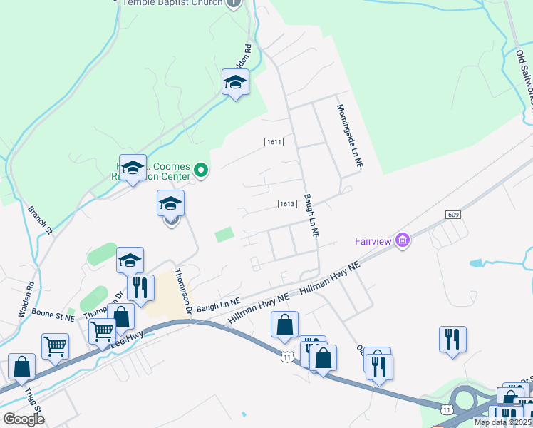 map of restaurants, bars, coffee shops, grocery stores, and more near 851-873 Falcon Drive Northeast in Abingdon