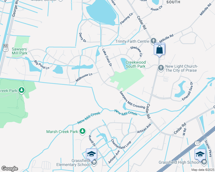 map of restaurants, bars, coffee shops, grocery stores, and more near 350 Sawyers Mill Crossing in Chesapeake