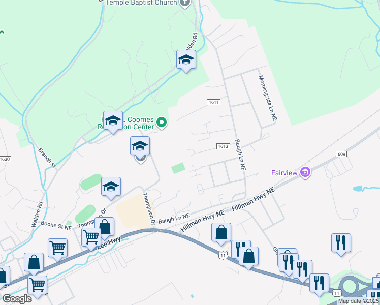 map of restaurants, bars, coffee shops, grocery stores, and more near 822 Edgemont North Street Northeast in Abingdon