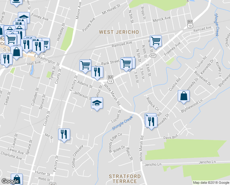 map of restaurants, bars, coffee shops, grocery stores, and more near 900 White Marsh Road in Suffolk