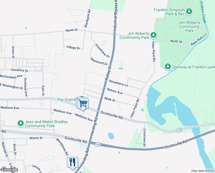 map of restaurants, bars, coffee shops, grocery stores, and more near 801 Spears Avenue in Franklin
