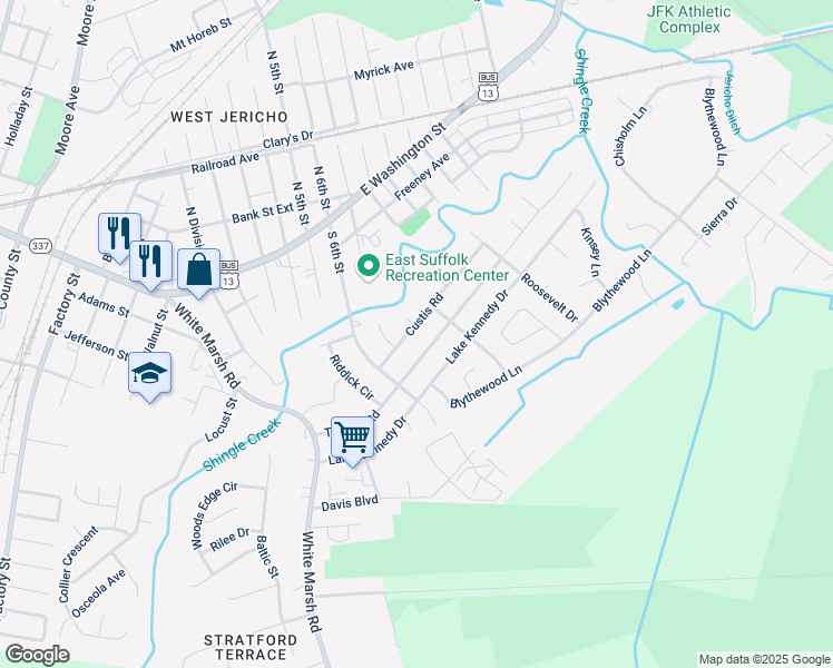 map of restaurants, bars, coffee shops, grocery stores, and more near 1010 Truman Road in Suffolk