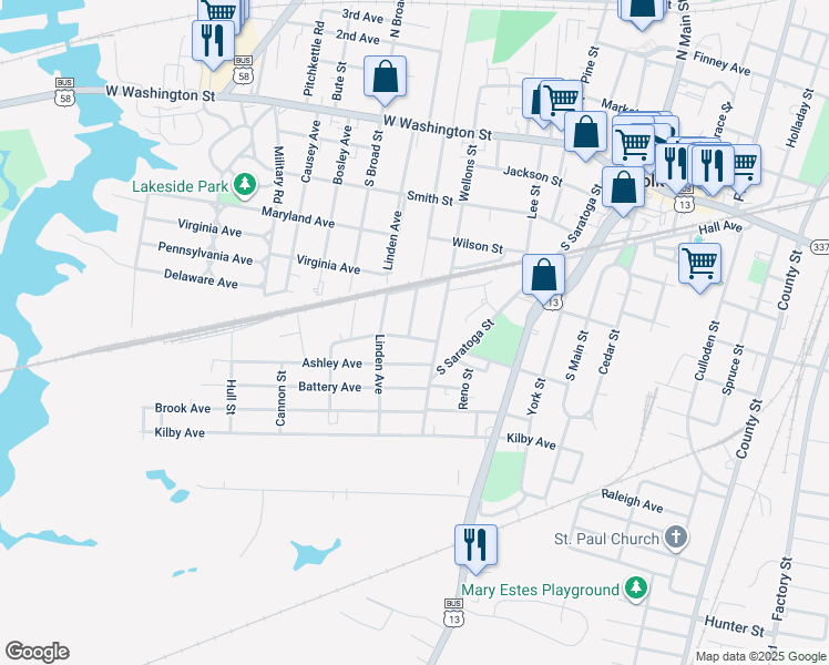 map of restaurants, bars, coffee shops, grocery stores, and more near 426 Saint James Avenue in Suffolk