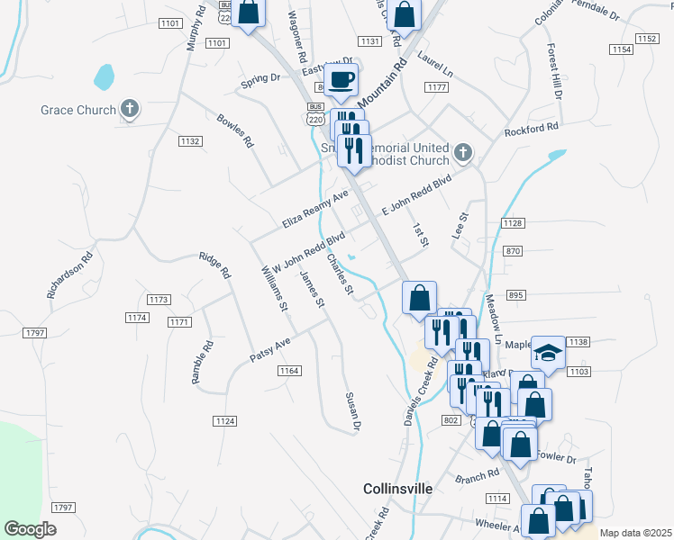 map of restaurants, bars, coffee shops, grocery stores, and more near 1-39 Charles Street in Collinsville