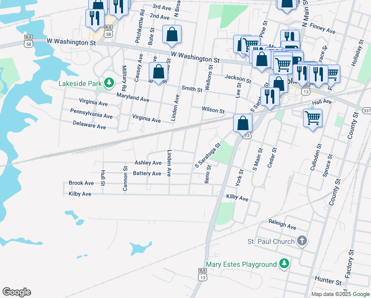 map of restaurants, bars, coffee shops, grocery stores, and more near 426 Saint James Avenue in Suffolk
