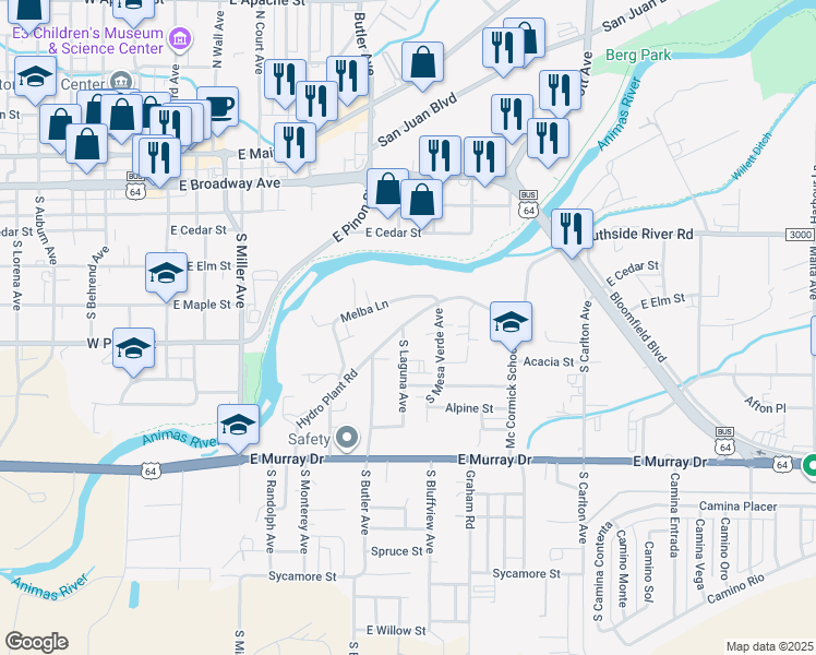 map of restaurants, bars, coffee shops, grocery stores, and more near 606 Laguna Avenue in Farmington