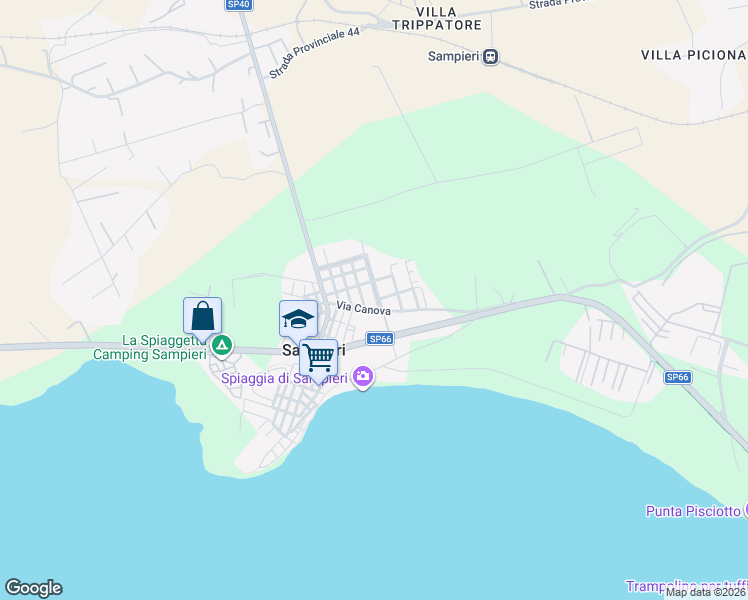 map of restaurants, bars, coffee shops, grocery stores, and more near 51 Via Palma di Maiorca in Sampieri