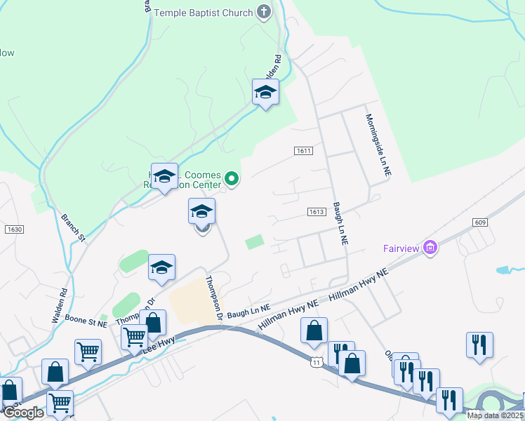 map of restaurants, bars, coffee shops, grocery stores, and more near 803 Edgemont North Street Northeast in Abingdon