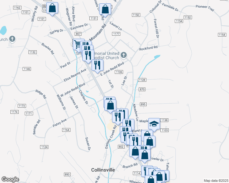 map of restaurants, bars, coffee shops, grocery stores, and more near in Collinsville
