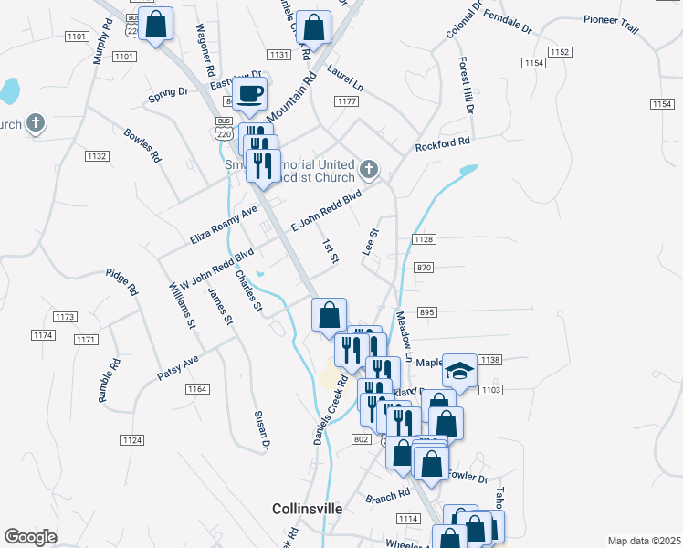 map of restaurants, bars, coffee shops, grocery stores, and more near in Collinsville