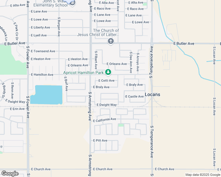 map of restaurants, bars, coffee shops, grocery stores, and more near 6629 East Braly Avenue in Fresno