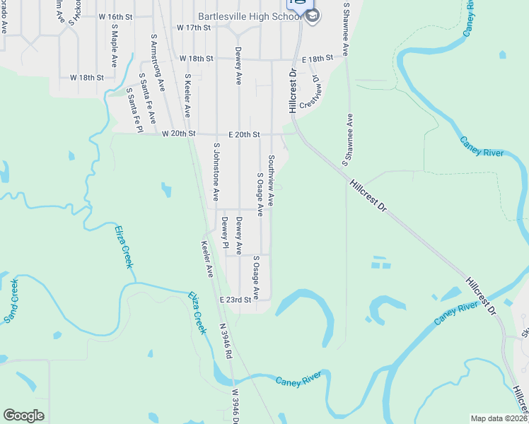 map of restaurants, bars, coffee shops, grocery stores, and more near 2100 South Osage Avenue in Bartlesville