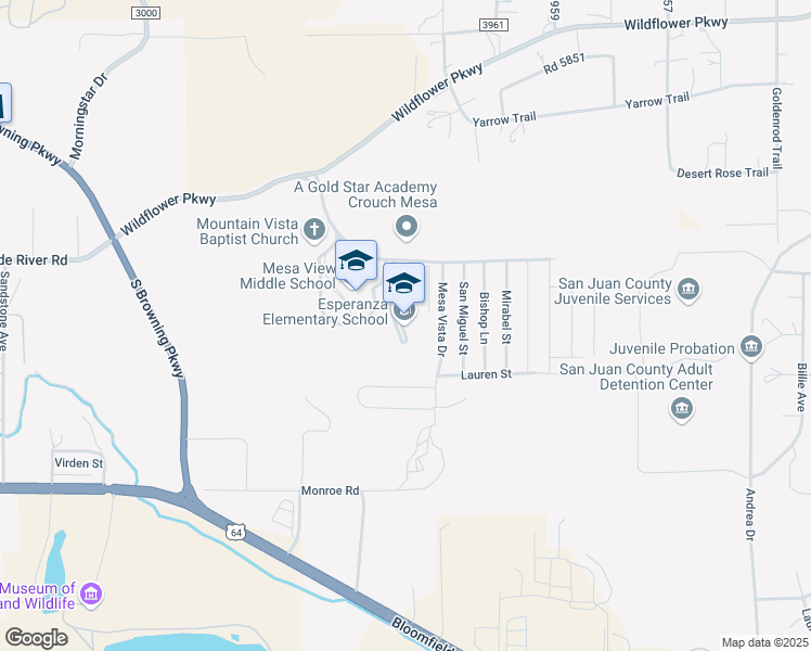 map of restaurants, bars, coffee shops, grocery stores, and more near 4501 Wildflower Mesa Drive in Farmington