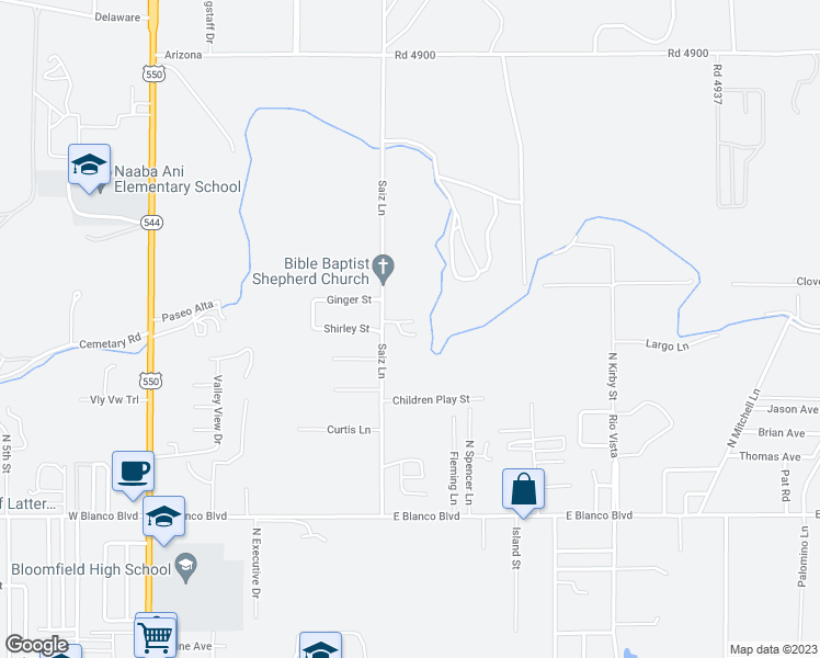 map of restaurants, bars, coffee shops, grocery stores, and more near 1406 Saiz Road in Bloomfield