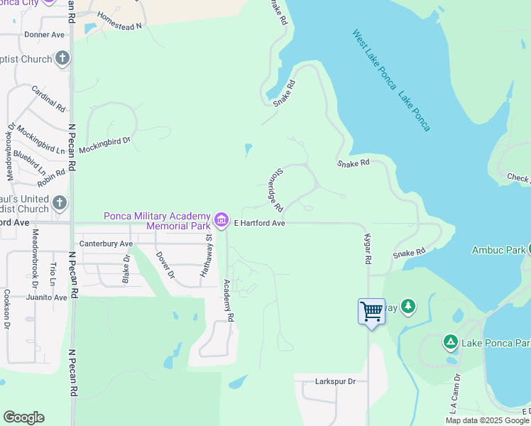 map of restaurants, bars, coffee shops, grocery stores, and more near 103 Stoneridge Road in Ponca City