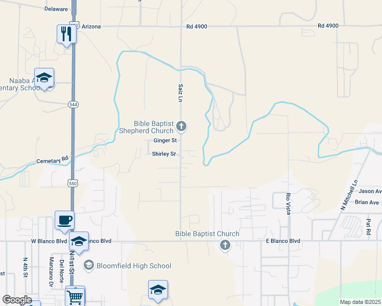 map of restaurants, bars, coffee shops, grocery stores, and more near 14067B Saiz Lane in Bloomfield
