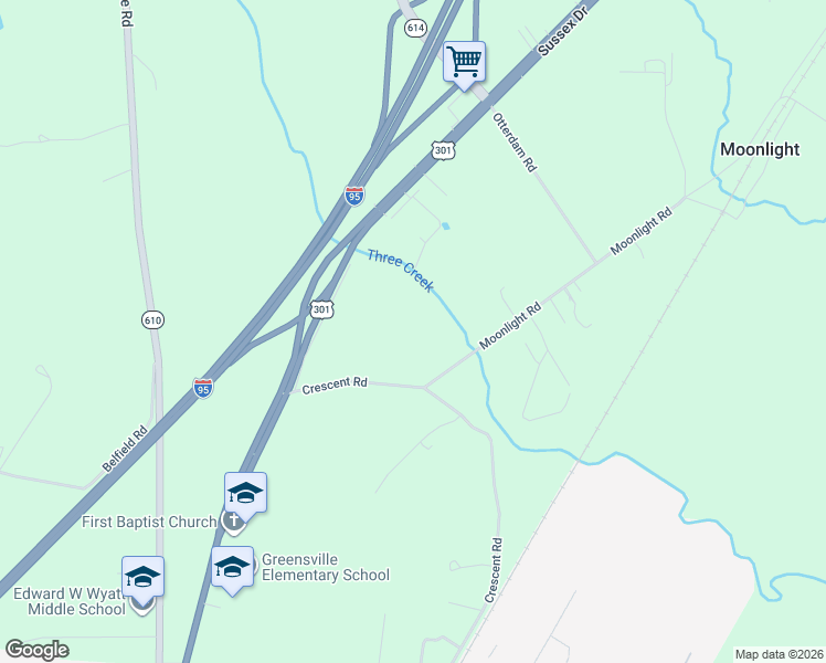 map of restaurants, bars, coffee shops, grocery stores, and more near 11 Quarter Moon Road in Emporia