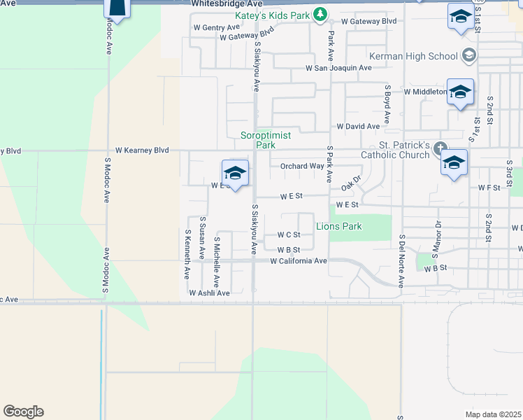 map of restaurants, bars, coffee shops, grocery stores, and more near 721 South Lum Avenue in Kerman