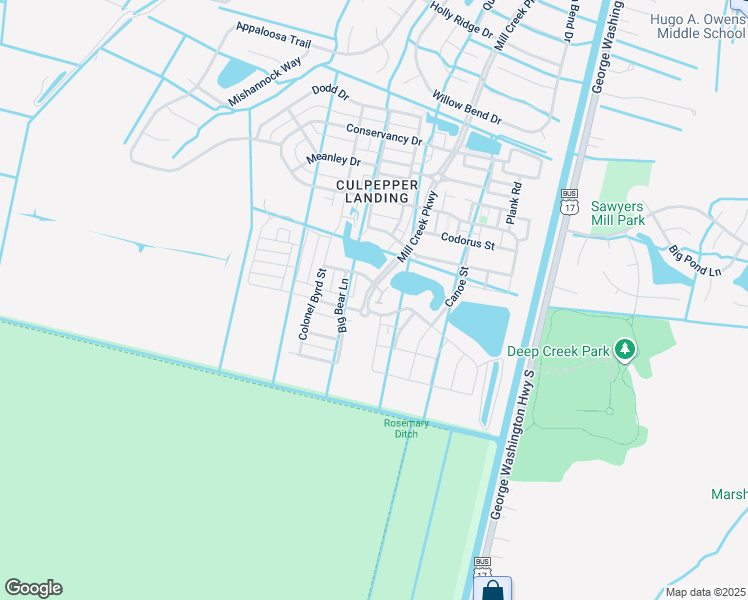 map of restaurants, bars, coffee shops, grocery stores, and more near 675 Mill Creek Parkway in Chesapeake