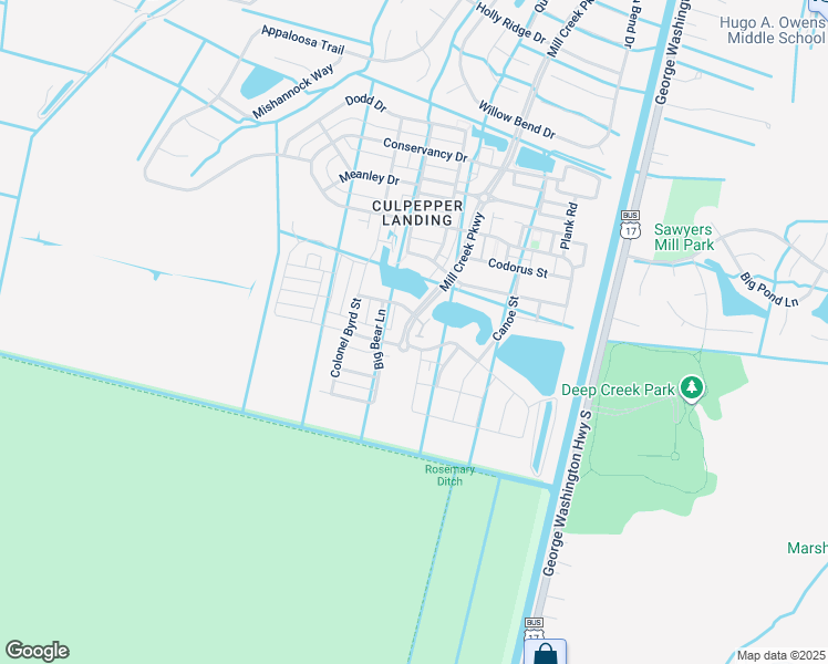 map of restaurants, bars, coffee shops, grocery stores, and more near 675 Mill Creek Parkway in Chesapeake