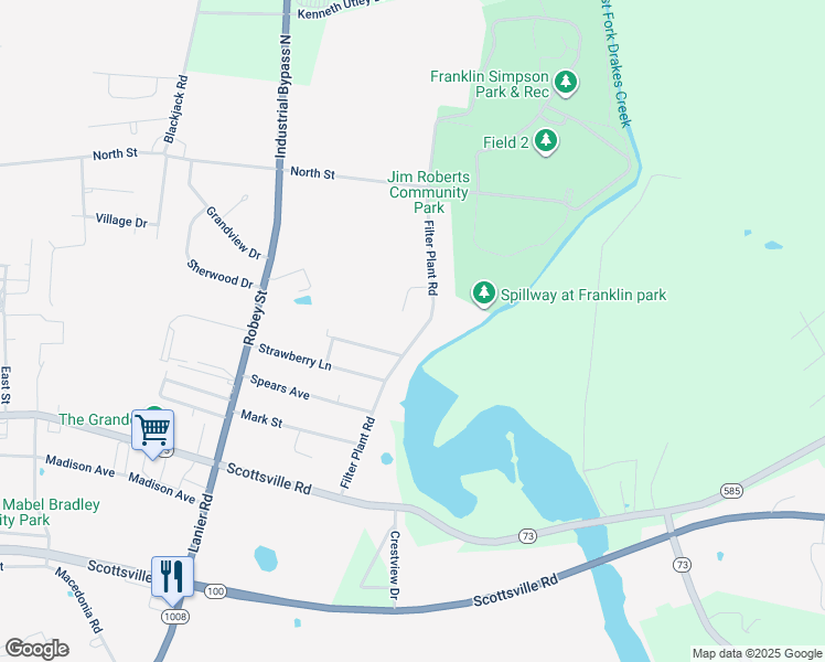 map of restaurants, bars, coffee shops, grocery stores, and more near 409 Filter Plant Road in Franklin