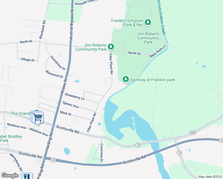 map of restaurants, bars, coffee shops, grocery stores, and more near 406 Filter Plant Road in Franklin