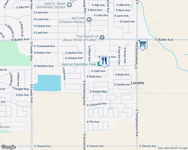 map of restaurants, bars, coffee shops, grocery stores, and more near 6568 E Braly Ave in Fresno