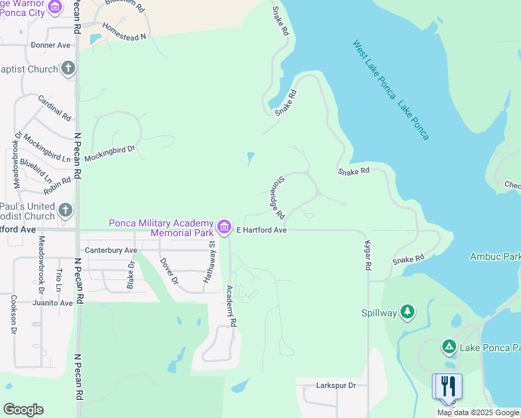 map of restaurants, bars, coffee shops, grocery stores, and more near 103 Stoneridge Road in Ponca City