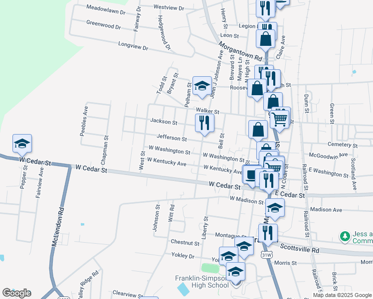 map of restaurants, bars, coffee shops, grocery stores, and more near in Franklin