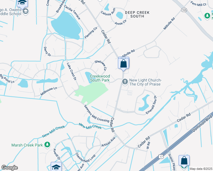map of restaurants, bars, coffee shops, grocery stores, and more near 609 Jordan Trce in Chesapeake