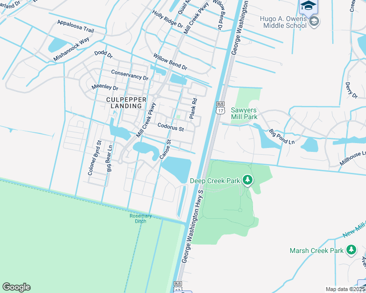map of restaurants, bars, coffee shops, grocery stores, and more near 705 Log Fern Lane in Chesapeake