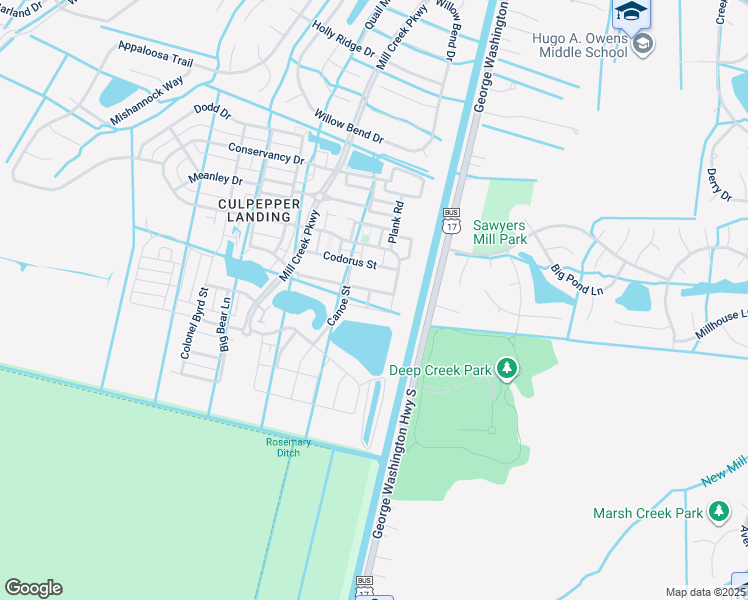 map of restaurants, bars, coffee shops, grocery stores, and more near 705 Log Fern Lane in Chesapeake