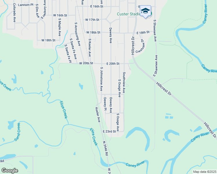 map of restaurants, bars, coffee shops, grocery stores, and more near 2060 South Johnstone Avenue in Bartlesville