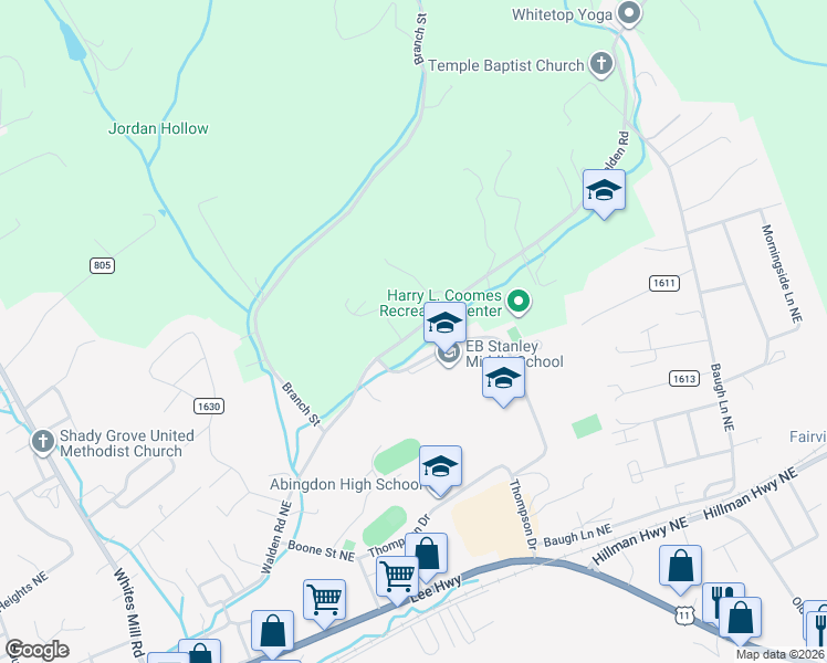 map of restaurants, bars, coffee shops, grocery stores, and more near County Road 699 in Abingdon