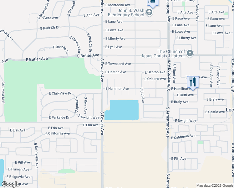map of restaurants, bars, coffee shops, grocery stores, and more near 789 South Millard Avenue in Fresno