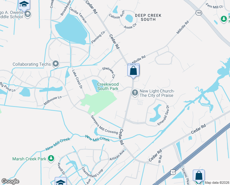 map of restaurants, bars, coffee shops, grocery stores, and more near 508 Raton Court in Chesapeake