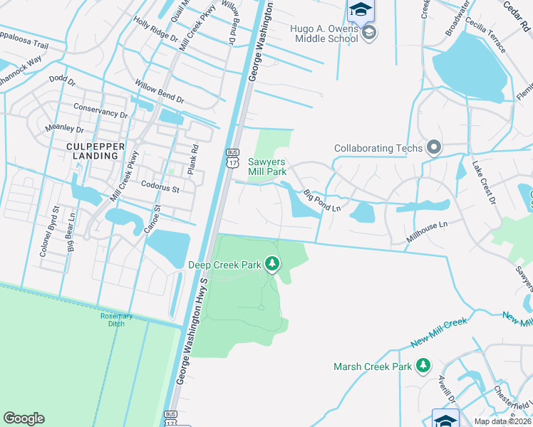 map of restaurants, bars, coffee shops, grocery stores, and more near 2800 Cistern Circle in Chesapeake