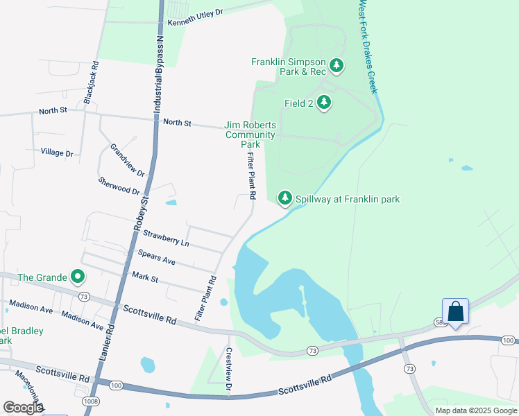 map of restaurants, bars, coffee shops, grocery stores, and more near 416 Filter Plant Road in Franklin