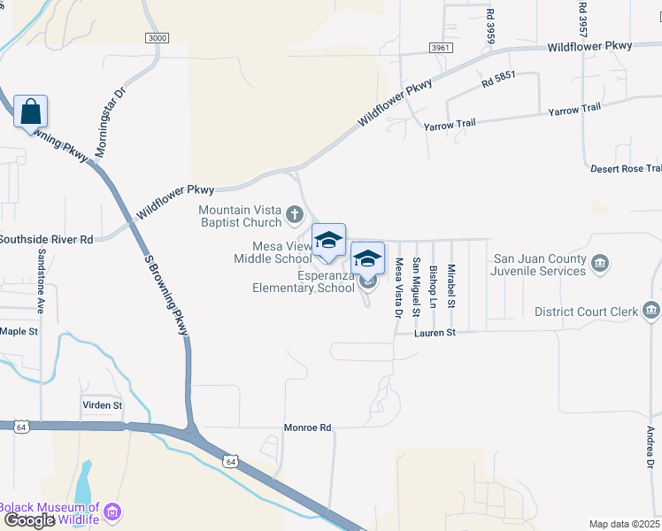 map of restaurants, bars, coffee shops, grocery stores, and more near 4451 Wildflower Mesa Drive in Farmington