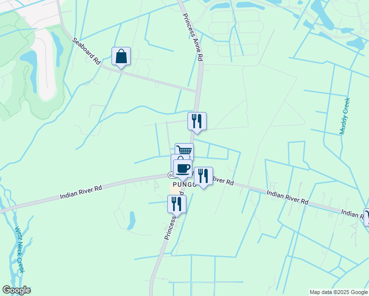 map of restaurants, bars, coffee shops, grocery stores, and more near 1817 Princess Anne Road in Virginia Beach