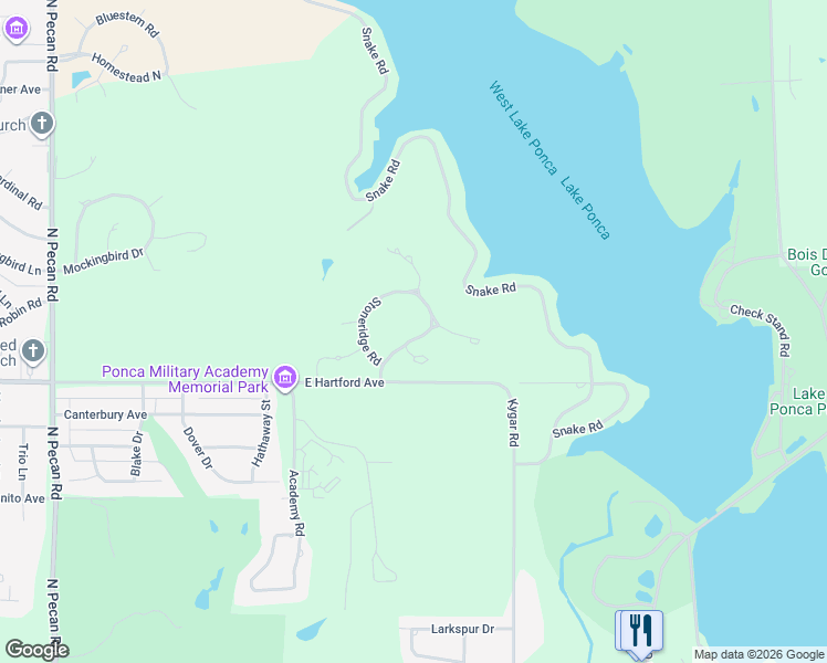 map of restaurants, bars, coffee shops, grocery stores, and more near 52 Stoneridge Road in Ponca City