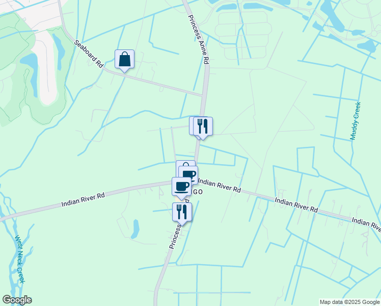 map of restaurants, bars, coffee shops, grocery stores, and more near 1817 Princess Anne Road in Virginia Beach
