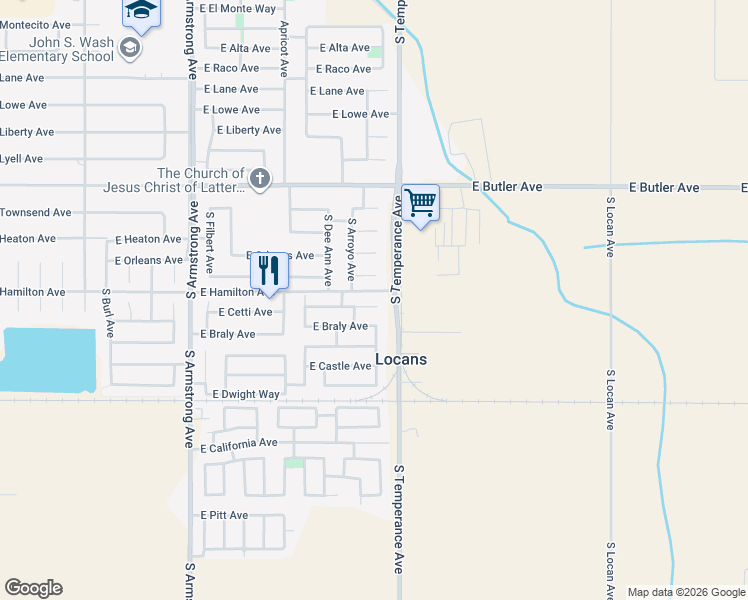 map of restaurants, bars, coffee shops, grocery stores, and more near 6879 East Harwood Avenue in Fresno