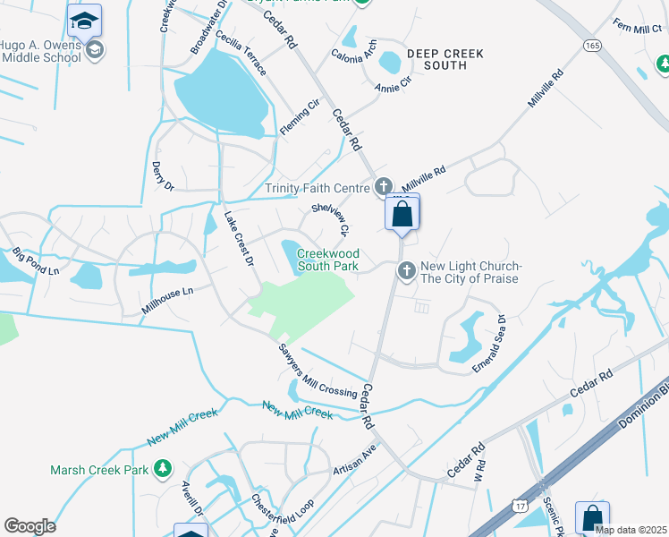 map of restaurants, bars, coffee shops, grocery stores, and more near 429 Lynnfield Road in Chesapeake