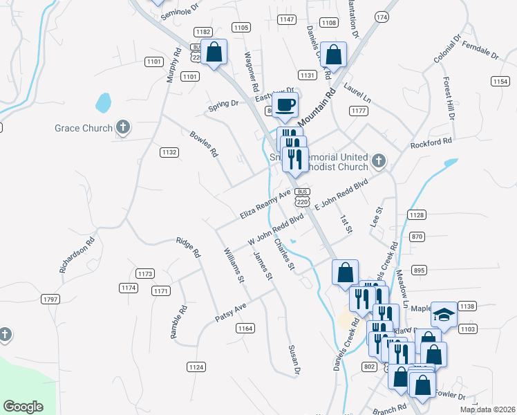 map of restaurants, bars, coffee shops, grocery stores, and more near 126 Eliza Reamy Avenue in Collinsville
