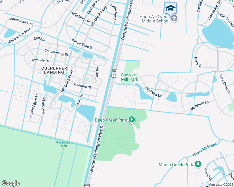 map of restaurants, bars, coffee shops, grocery stores, and more near 403 Millwright Way in Chesapeake