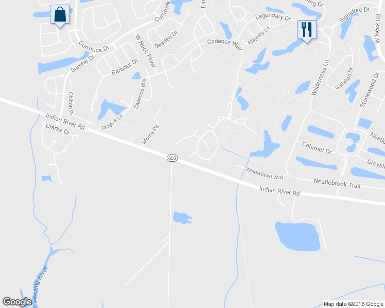 map of restaurants, bars, coffee shops, grocery stores, and more near Crescent Moon Court in Virginia Beach