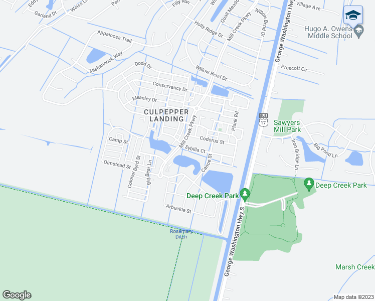map of restaurants, bars, coffee shops, grocery stores, and more near 3157 Sybilla Street in Chesapeake