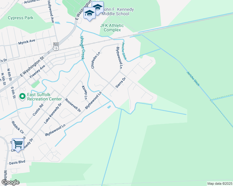 map of restaurants, bars, coffee shops, grocery stores, and more near 709 Bond Lane in Suffolk
